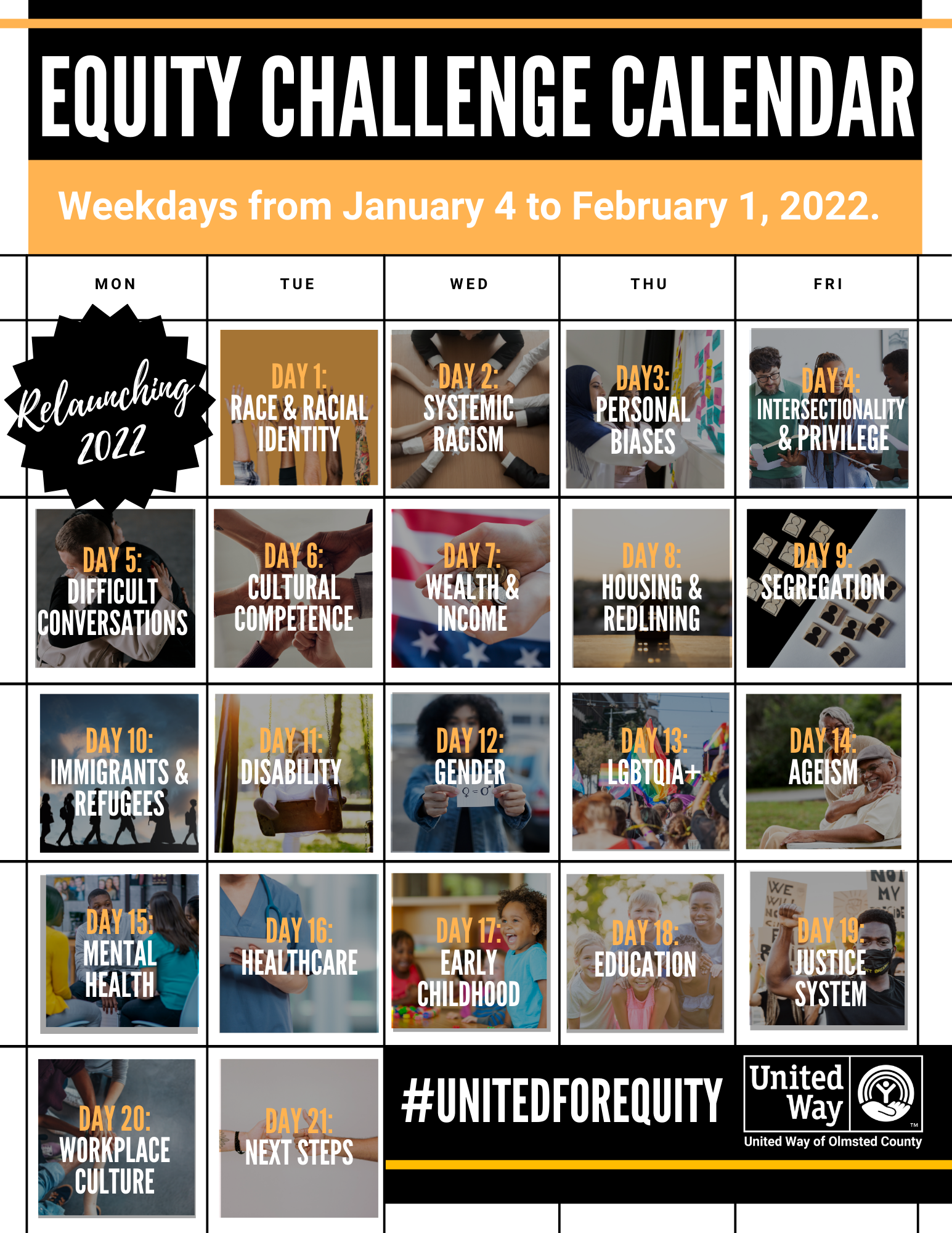 21-Day Equity Challenge - January Calendar with Images
