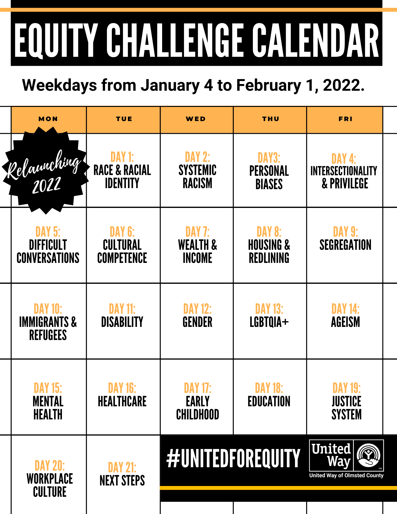 21-Day Equity Challenge - January Calendar